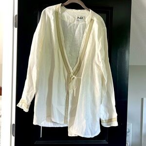 Vintage Flax white cream 100% linen tunic with ties